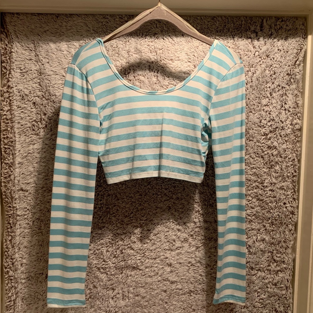 Popular Basics®️ blue and white stripe crop top